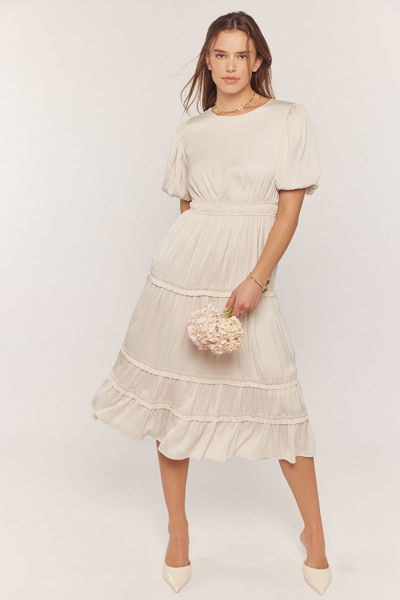 Puff Sleeve Smocked Waist Dress Plus Size