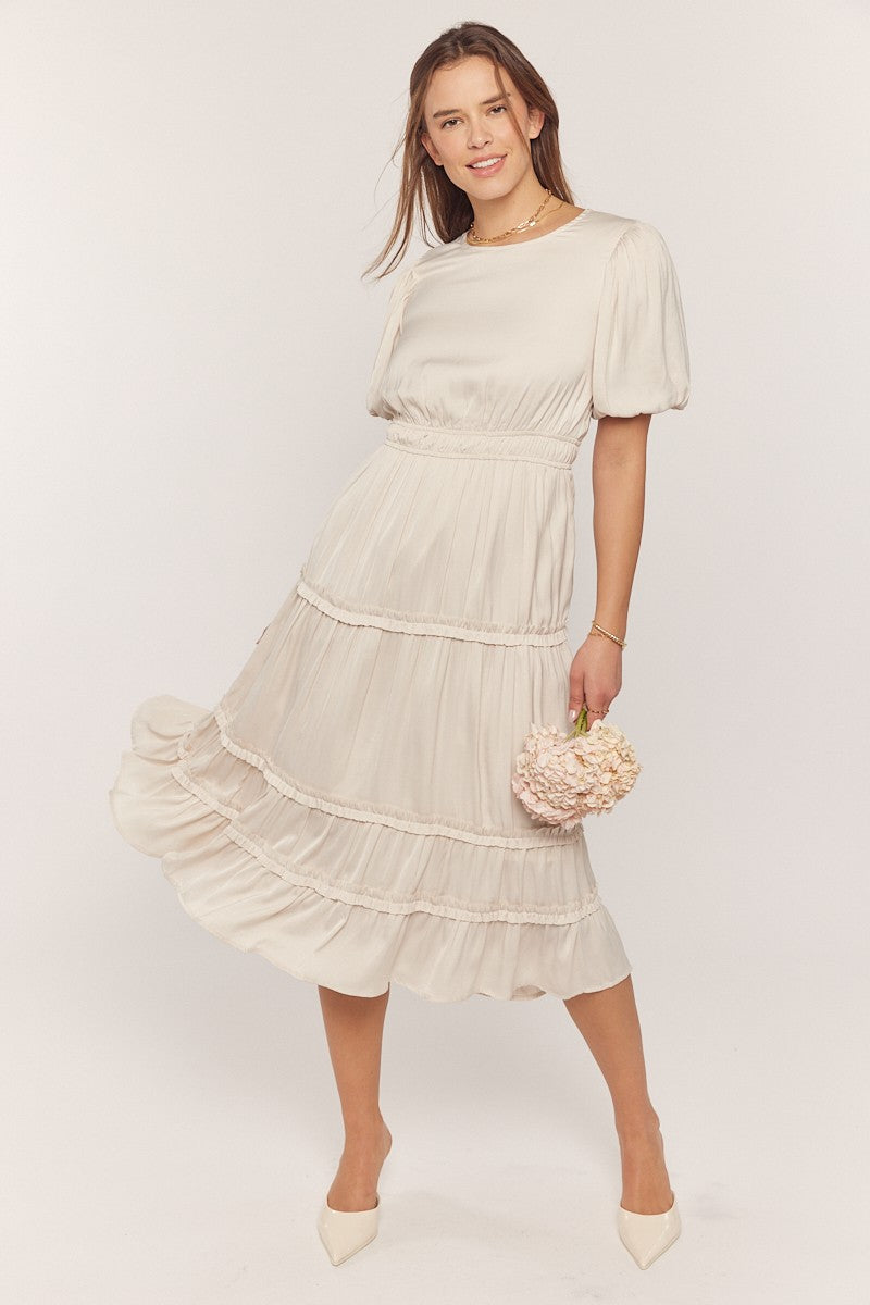 Puff Sleeve Smocked Waist Dress Plus Size