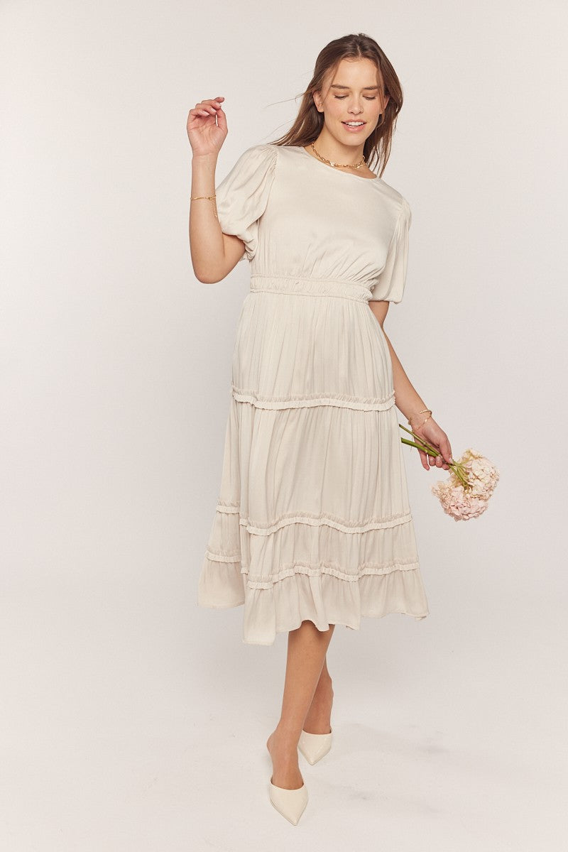 Puff Sleeve Smocked Waist Dress Plus Size