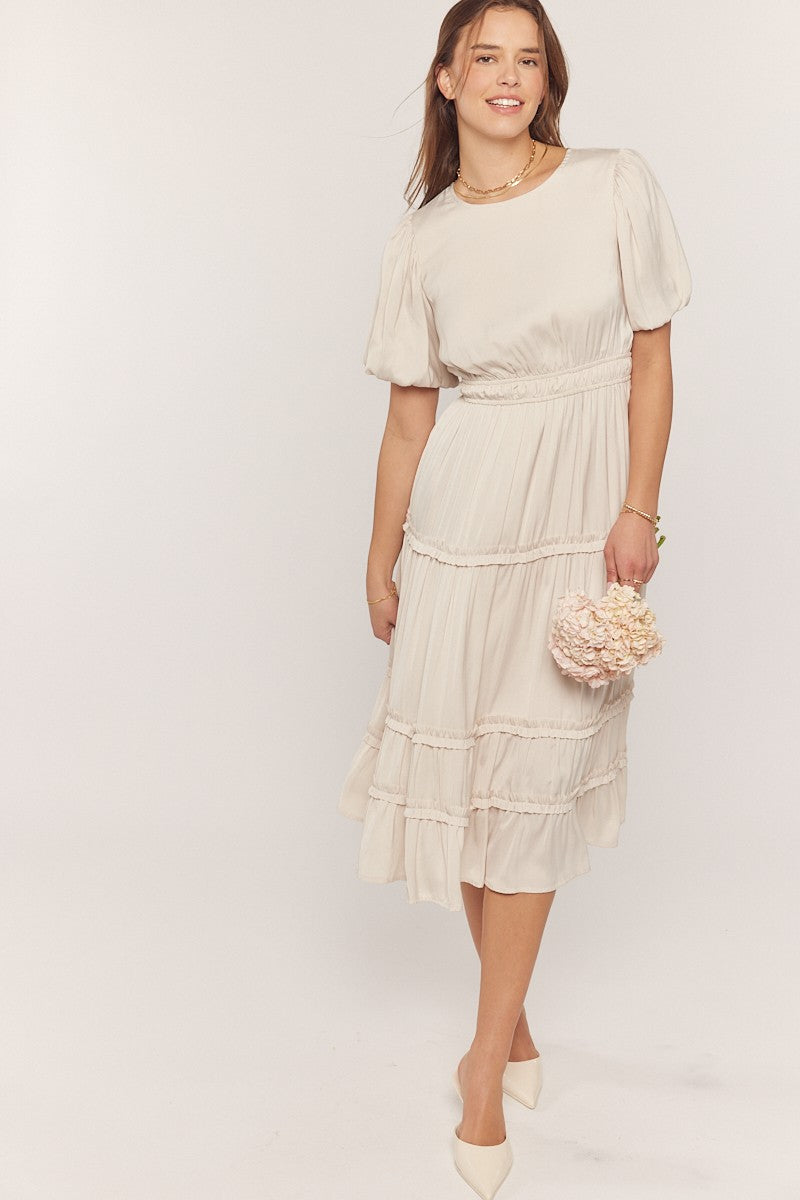 Puff Sleeve Smocked Waist Dress Plus Size