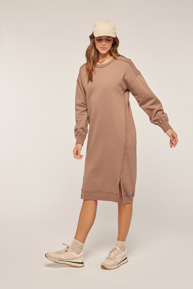 Slit Detail Fleece Sweater Dress