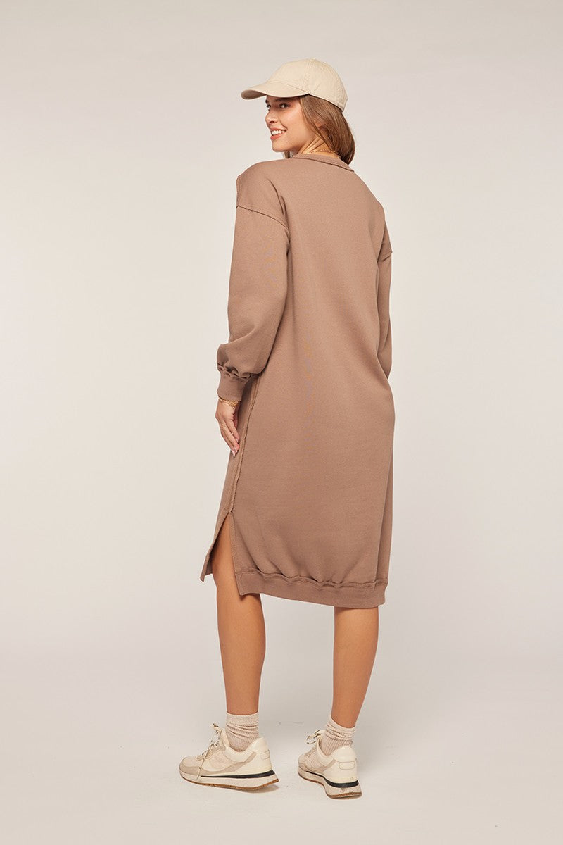 Slit Detail Fleece Sweater Dress