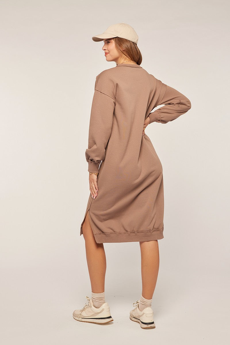 Slit Detail Fleece Sweater Dress