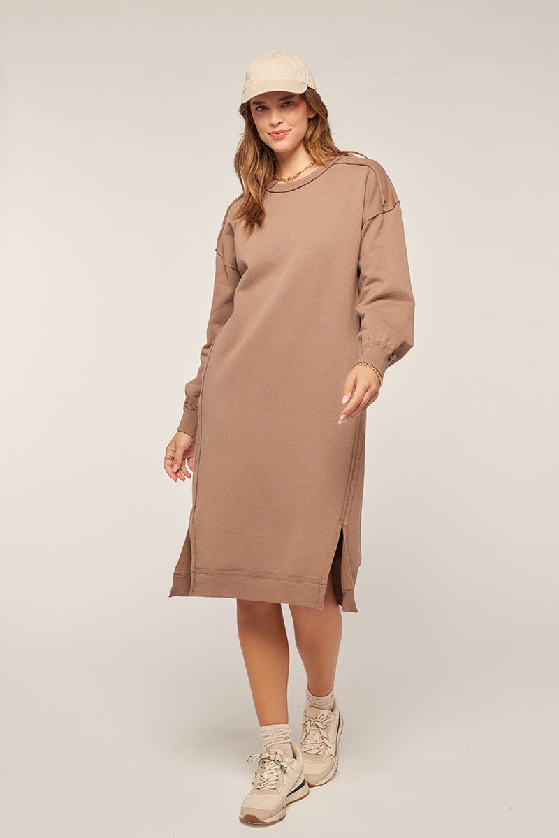Slit Detail Fleece Sweater Dress