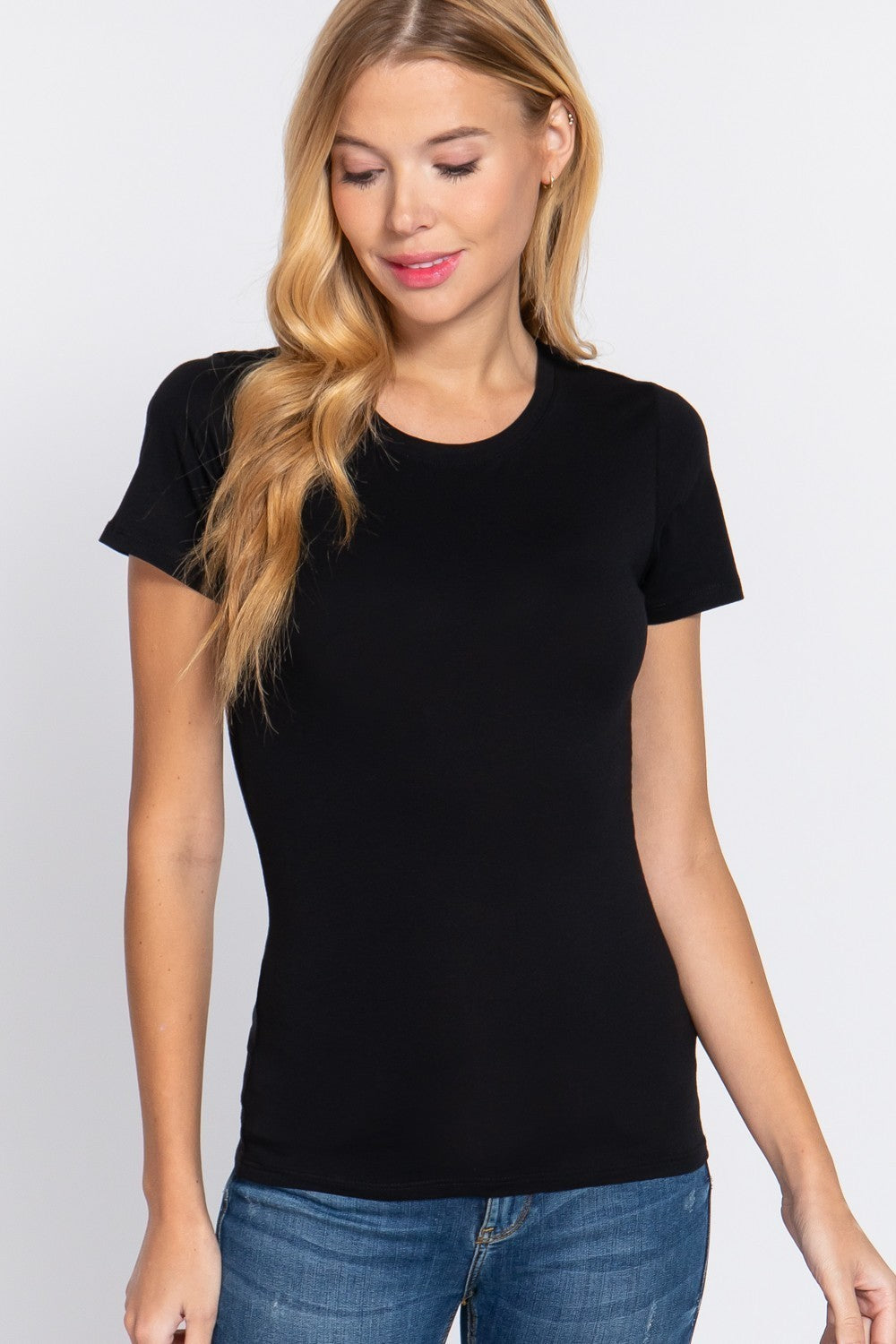 Short Slv Crew Neck Cotton Jersey Top