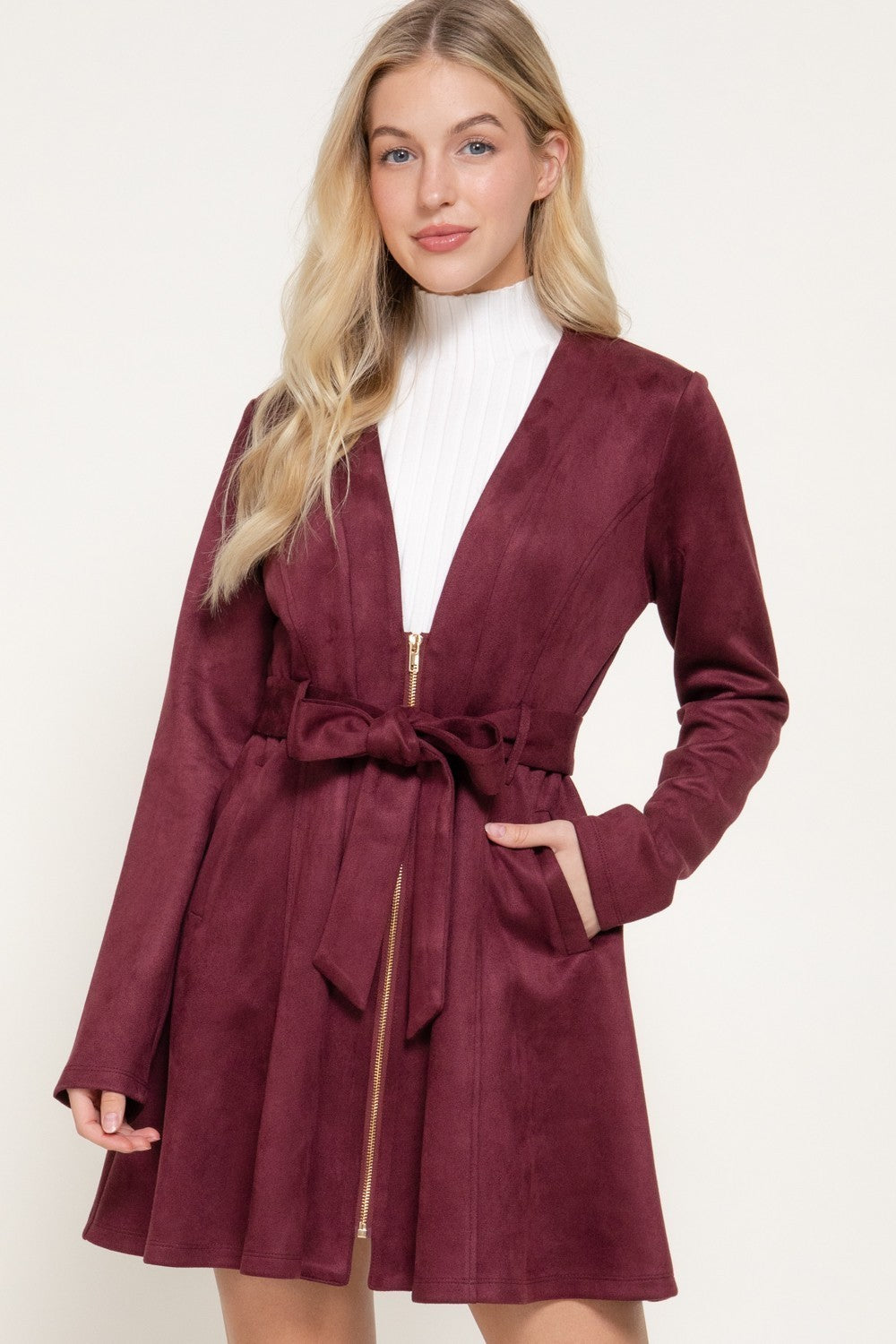 Zip-up Faux Suede Dress Jacket