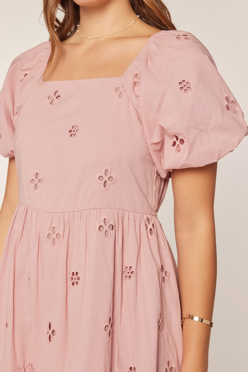 Eyelet Square Neck Dress