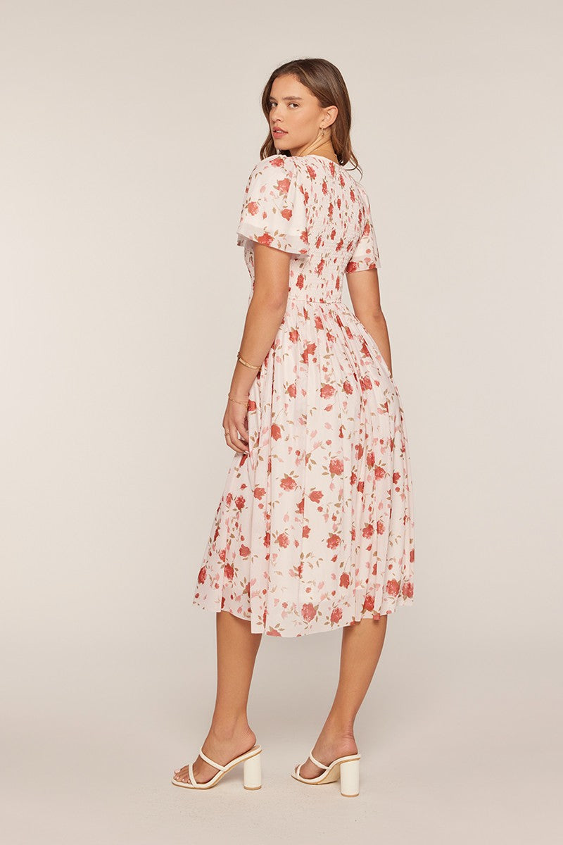 Printed Mesh Smocking Dress