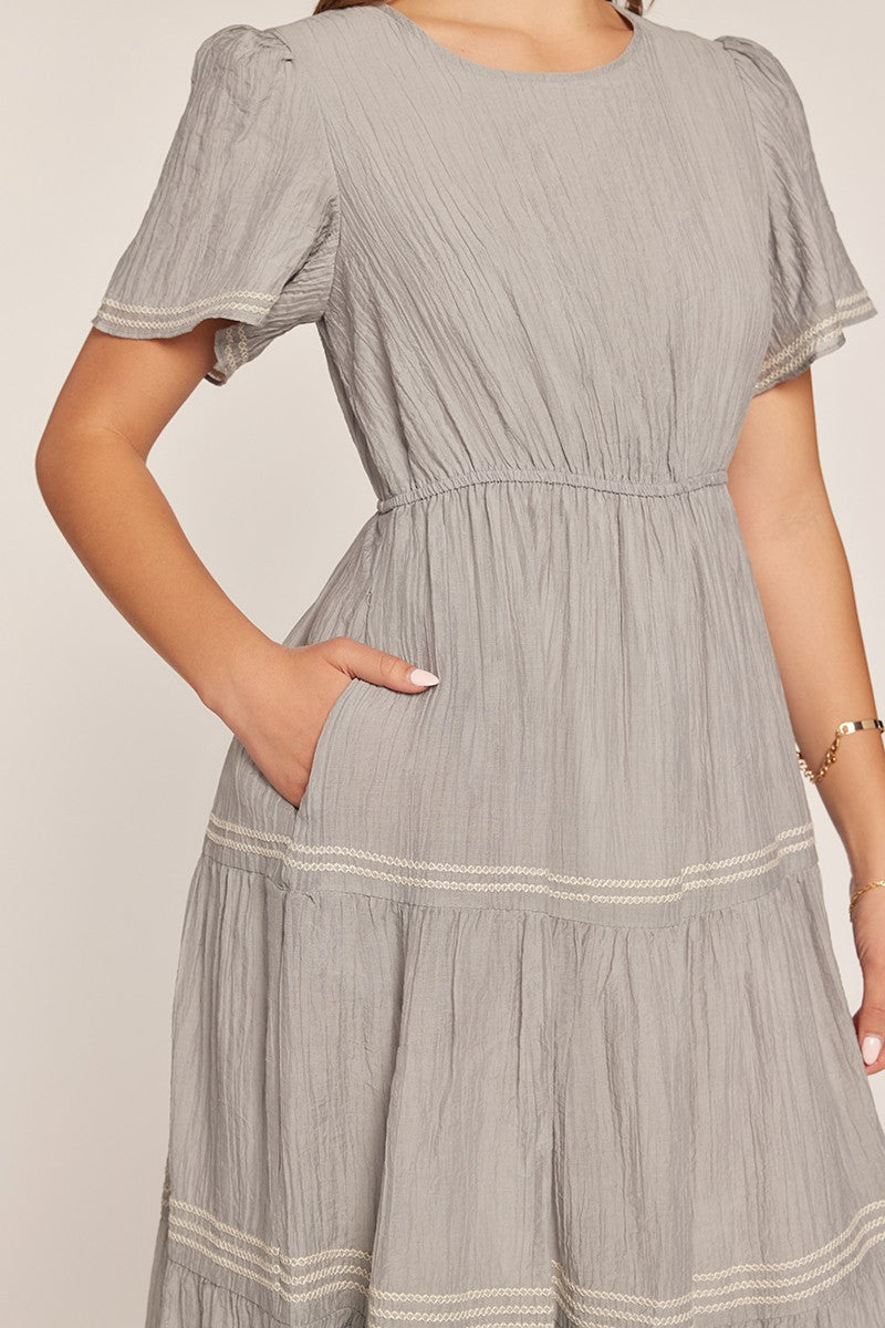 Embroidered Tier Dress