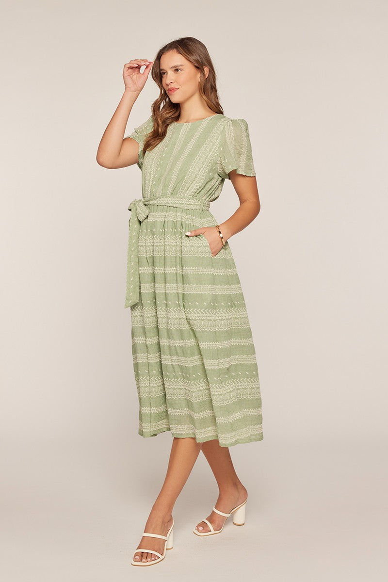 Embroidered Contrast Midi Dress