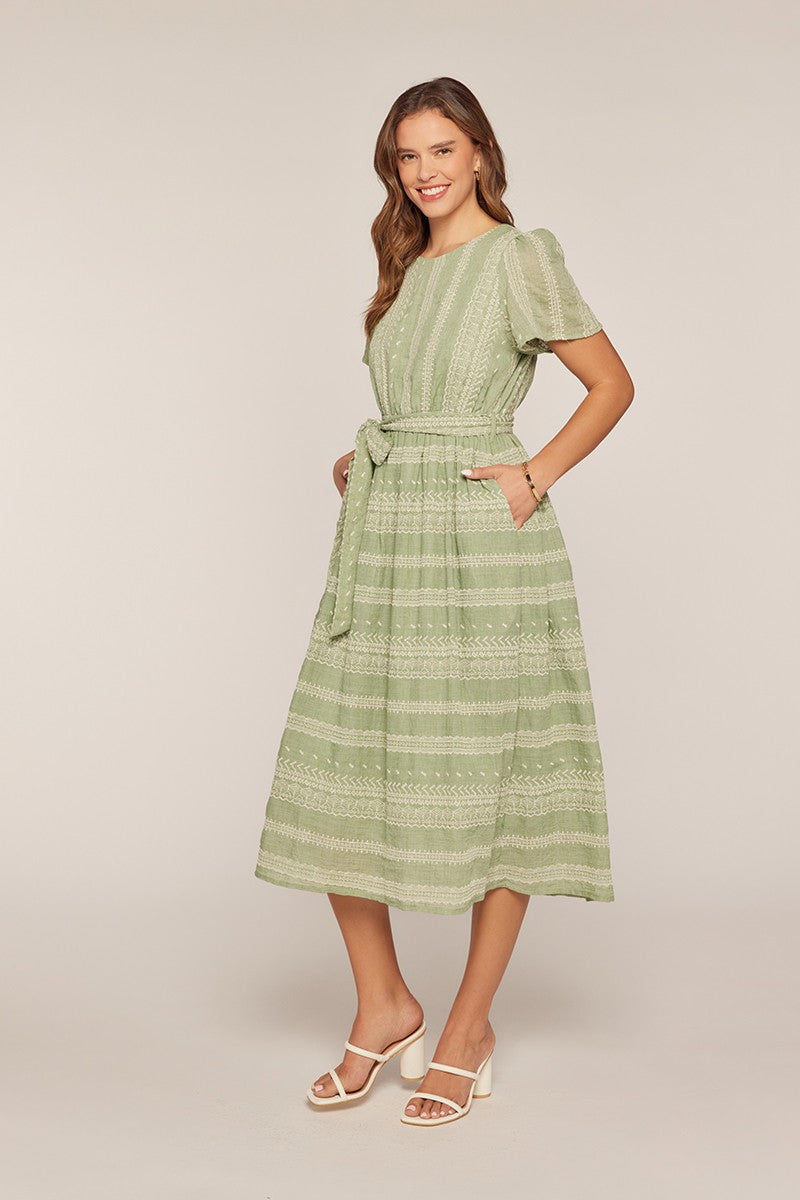 Embroidered Contrast Midi Dress