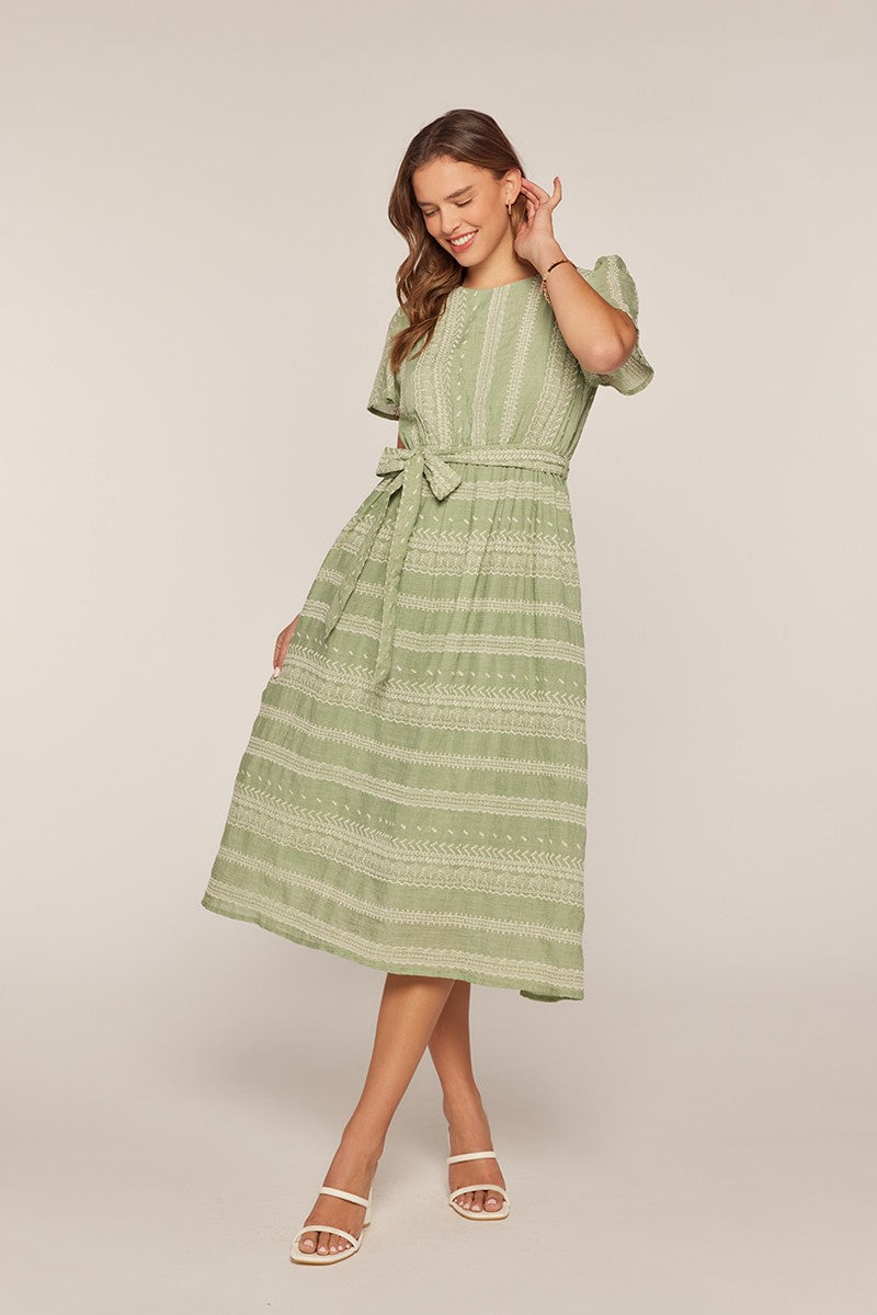 Embroidered Contrast Midi Dress