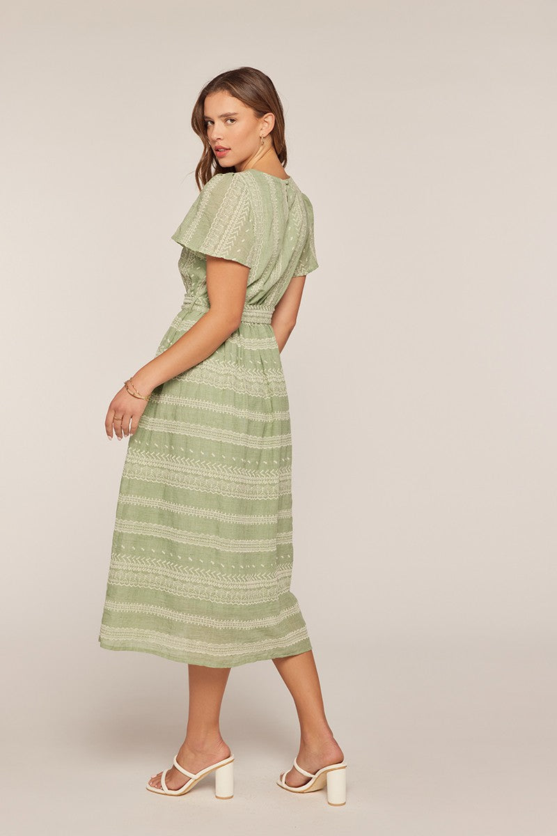 Embroidered Contrast Midi Dress