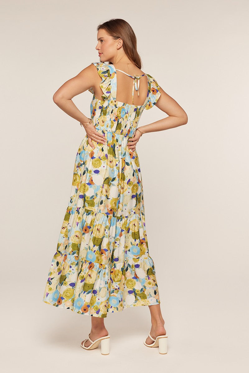 Printed Square Neck Ruffle Dress