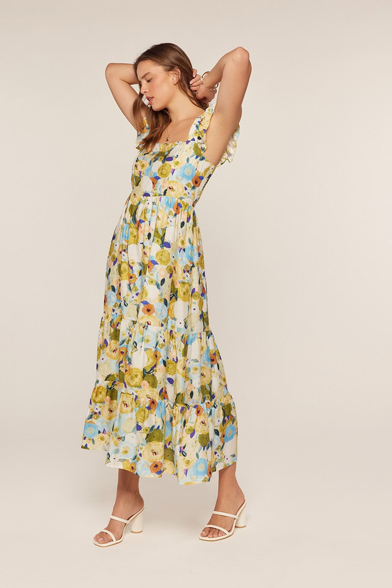 Printed Square Neck Ruffle Dress