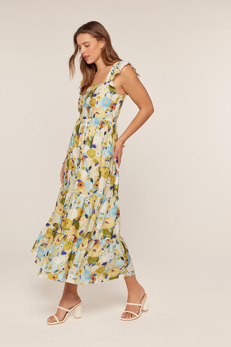 Printed Square Neck Ruffle Dress