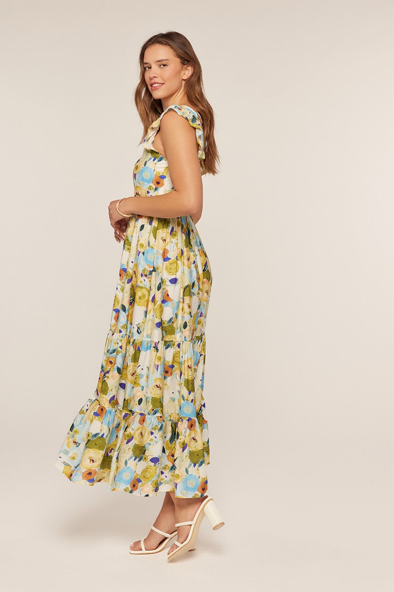 Printed Square Neck Ruffle Dress