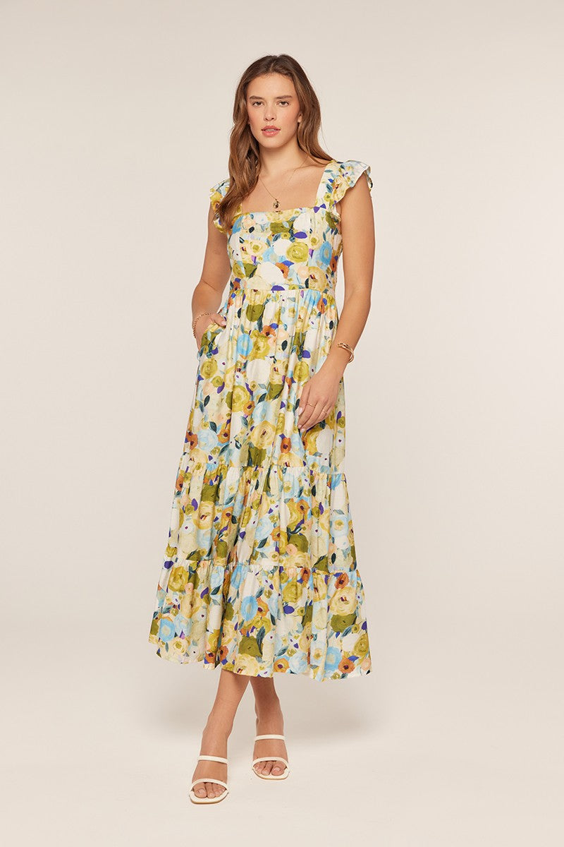 Printed Square Neck Ruffle Dress