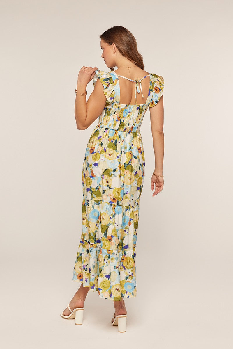 Printed Square Neck Ruffle Dress