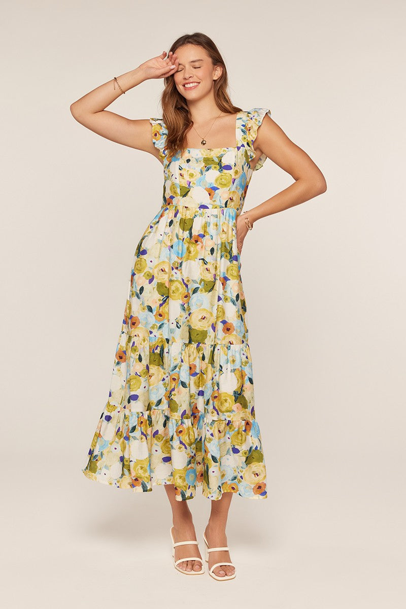 Printed Square Neck Ruffle Dress