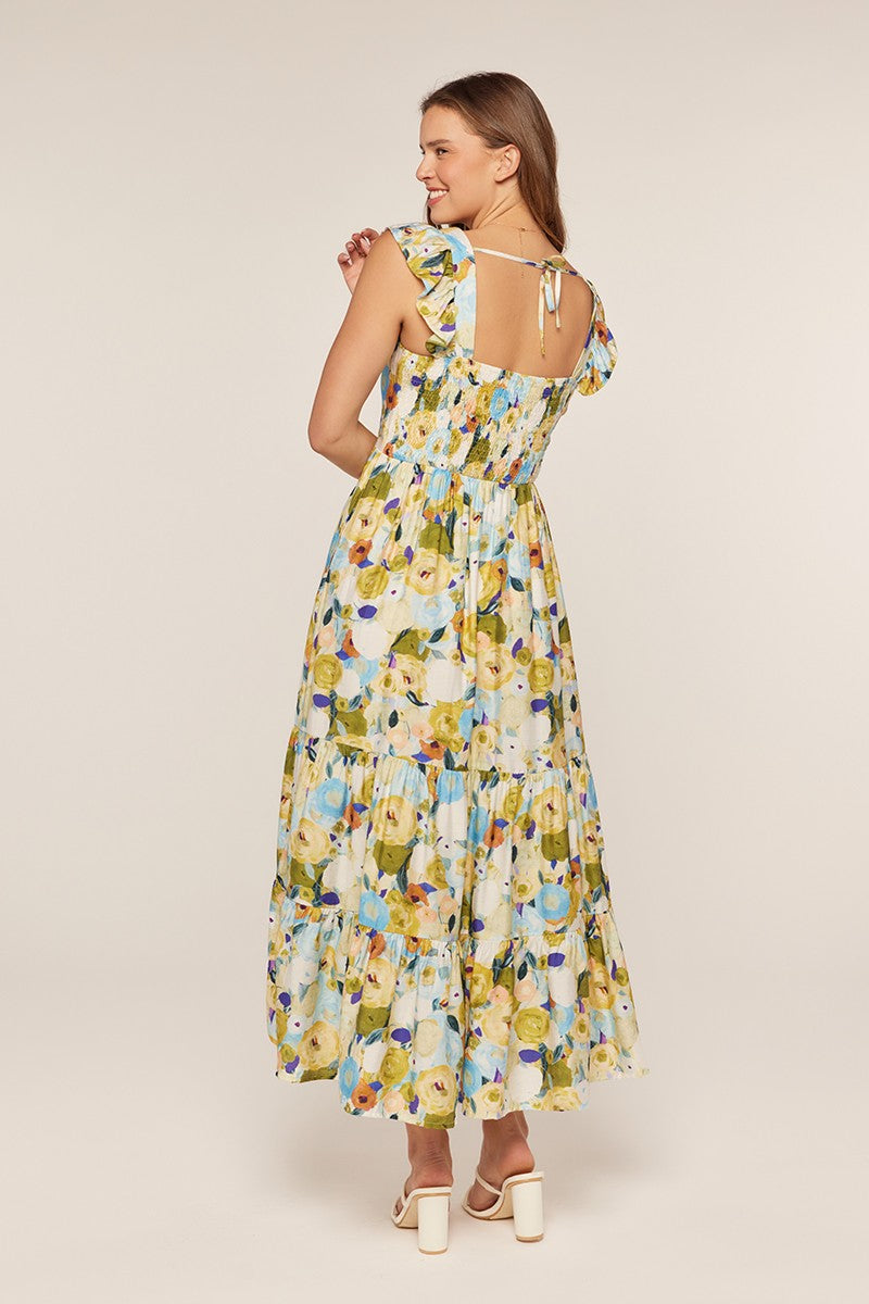 Printed Square Neck Ruffle Dress