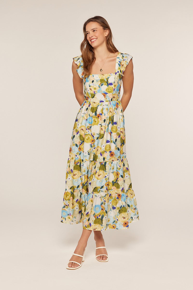 Printed Square Neck Ruffle Dress