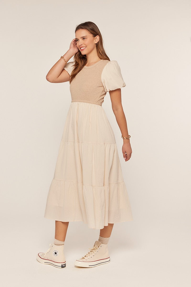 Rib Knit Mixed Tiered Dress