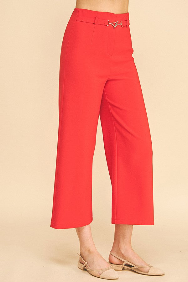Twill Bar Hook High Rise Wide Leg Darted Trousers