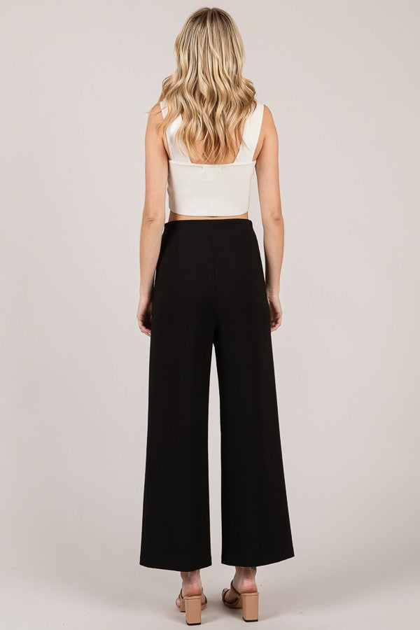 Twill Bar Hook High Rise Wide Leg Darted Trousers