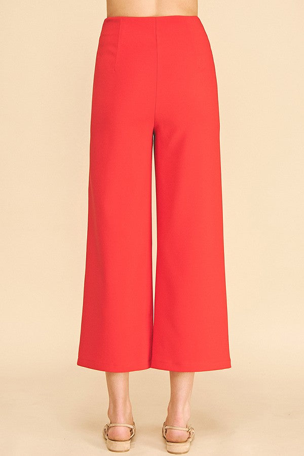 Twill Bar Hook High Rise Wide Leg Darted Trousers