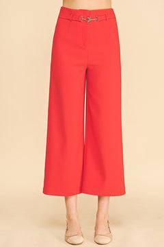 Twill Bar Hook High Rise Wide Leg Darted Trousers
