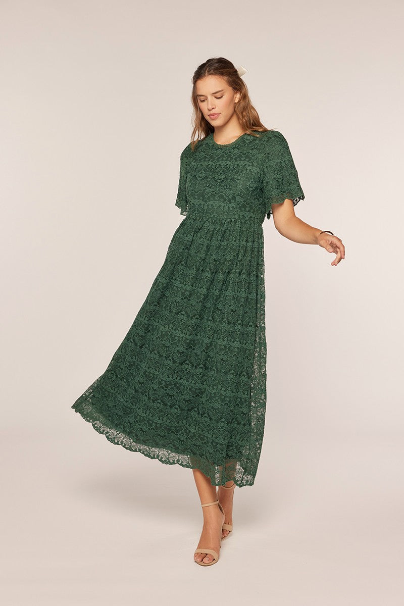 Floral Crochet Midi Dress With Flutter Sleeve