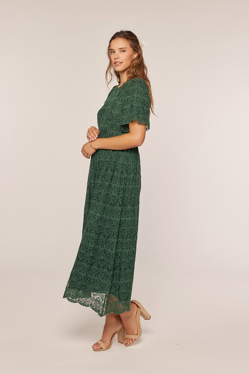 Floral Crochet Midi Dress With Flutter Sleeve