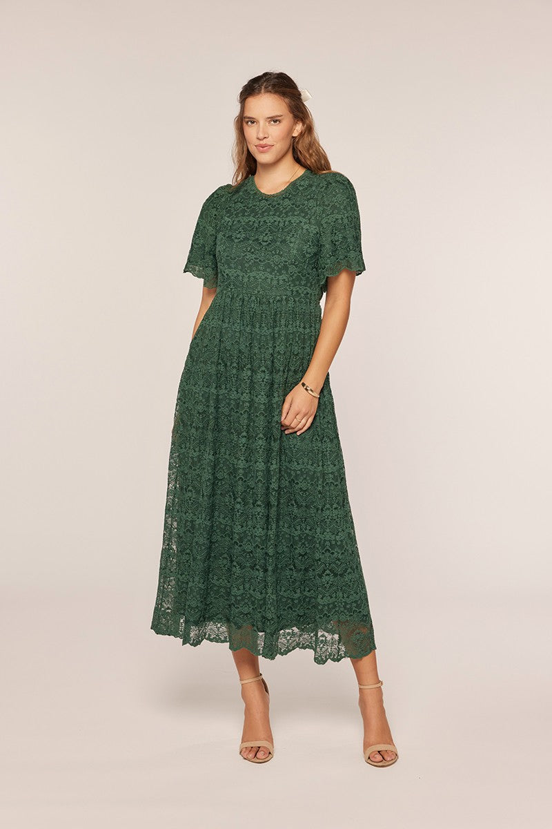 Floral Crochet Midi Dress With Flutter Sleeve