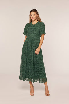 Floral Crochet Midi Dress With Flutter Sleeve
