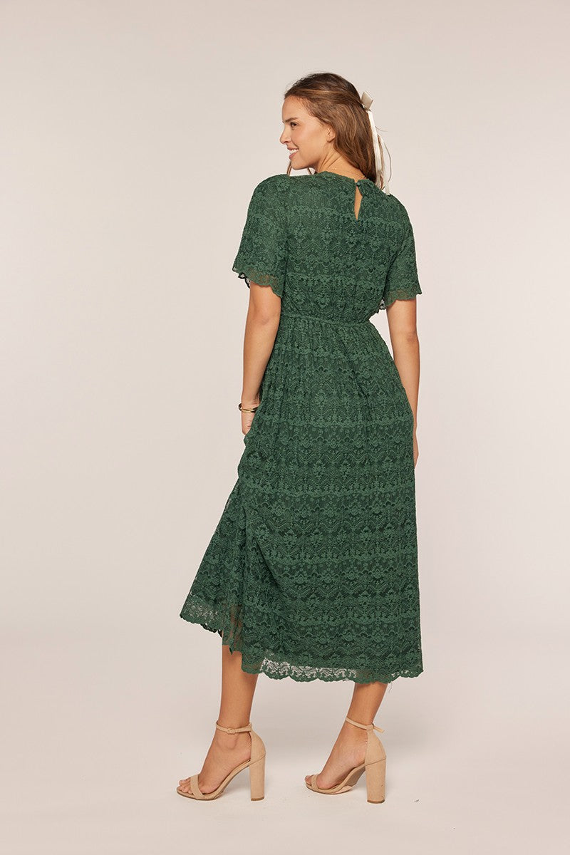Floral Crochet Midi Dress With Flutter Sleeve