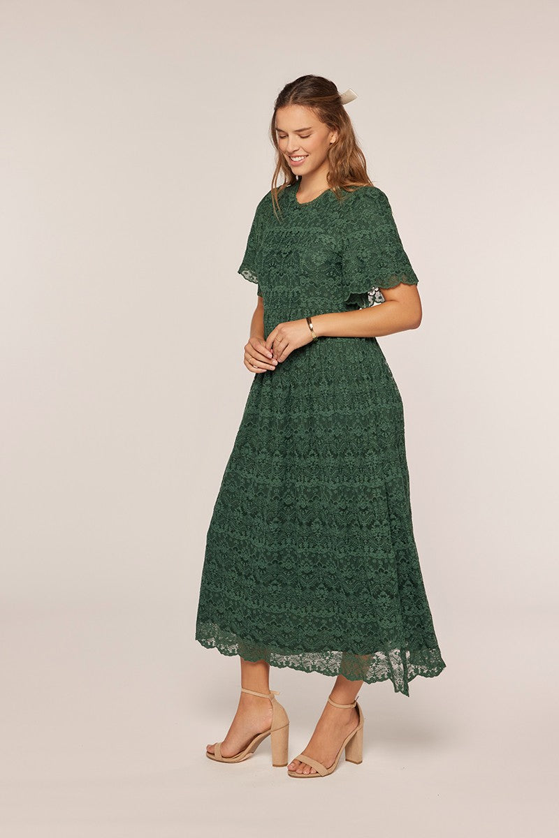 Floral Crochet Midi Dress With Flutter Sleeve