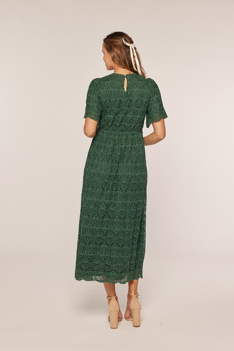 Floral Crochet Midi Dress With Flutter Sleeve