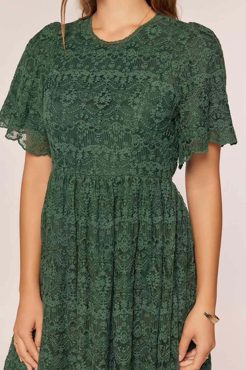 Floral Crochet Midi Dress With Flutter Sleeve