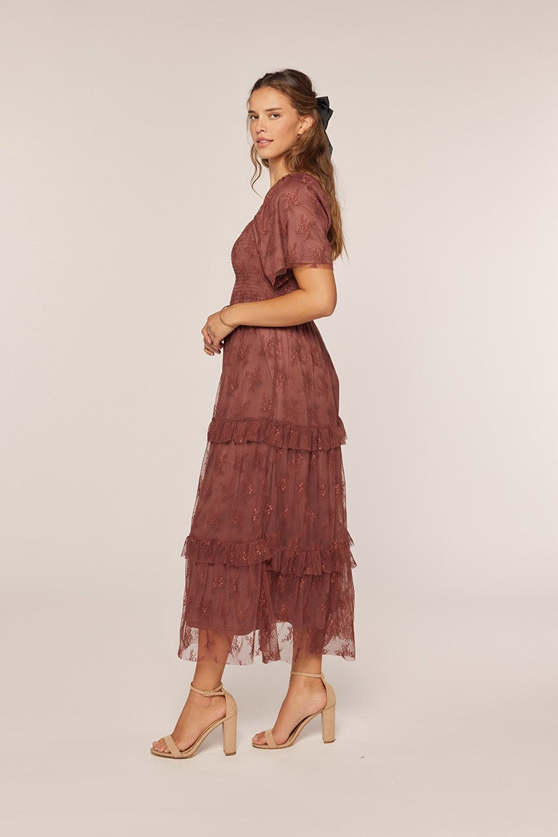 Jacquard Mesh Smocking Tiered Dress