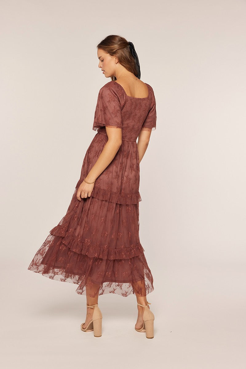 Jacquard Mesh Smocking Tiered Dress