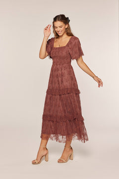 Jacquard Mesh Smocking Tiered Dress
