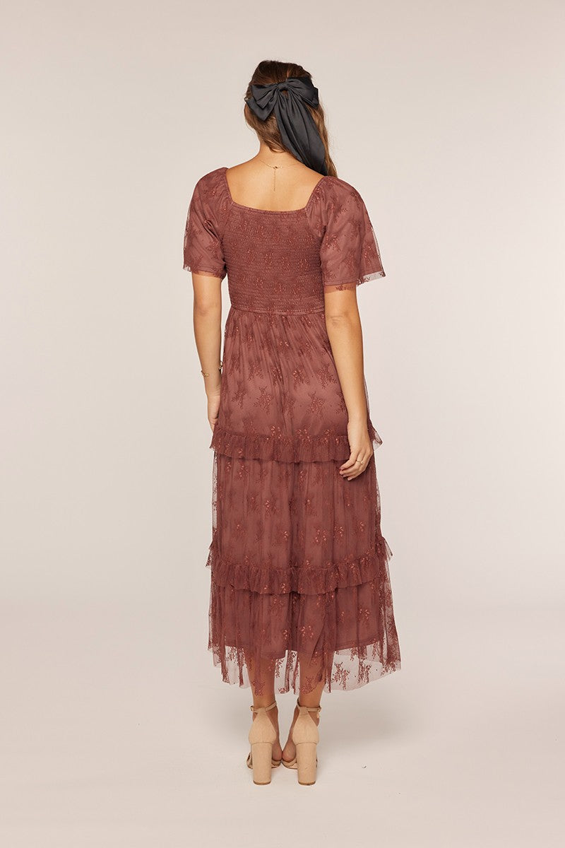 Jacquard Mesh Smocking Tiered Dress