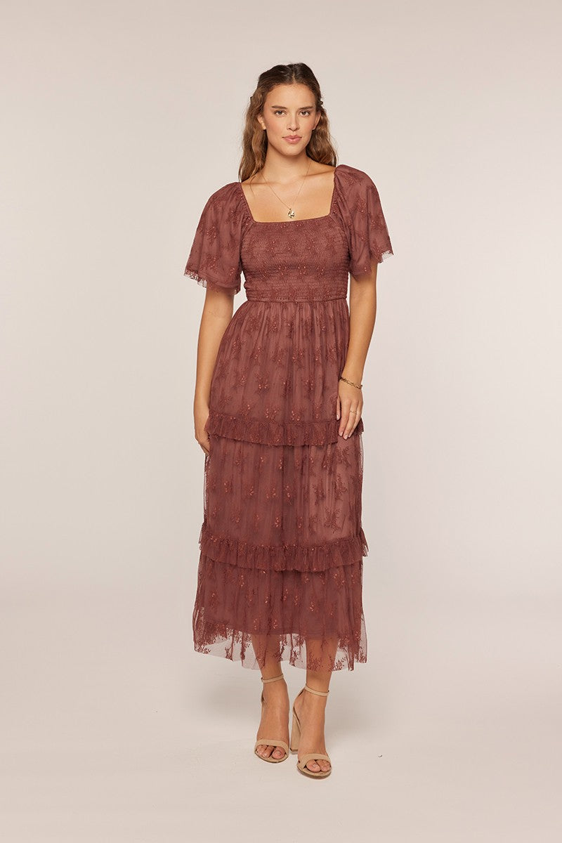 Jacquard Mesh Smocking Tiered Dress