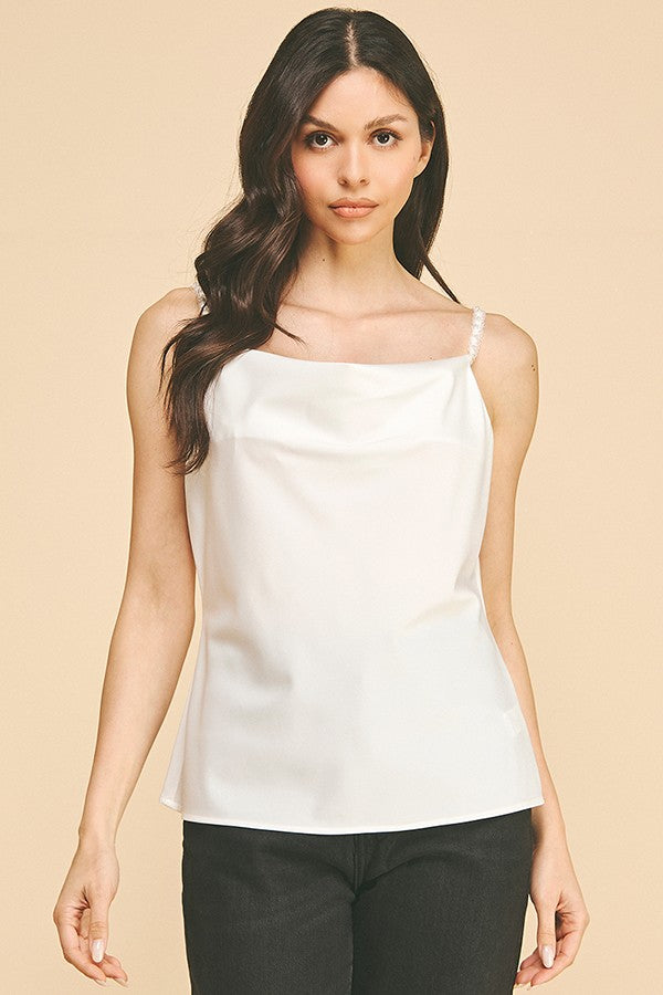 Satin Lace Strap Cowl Neck Cami Top