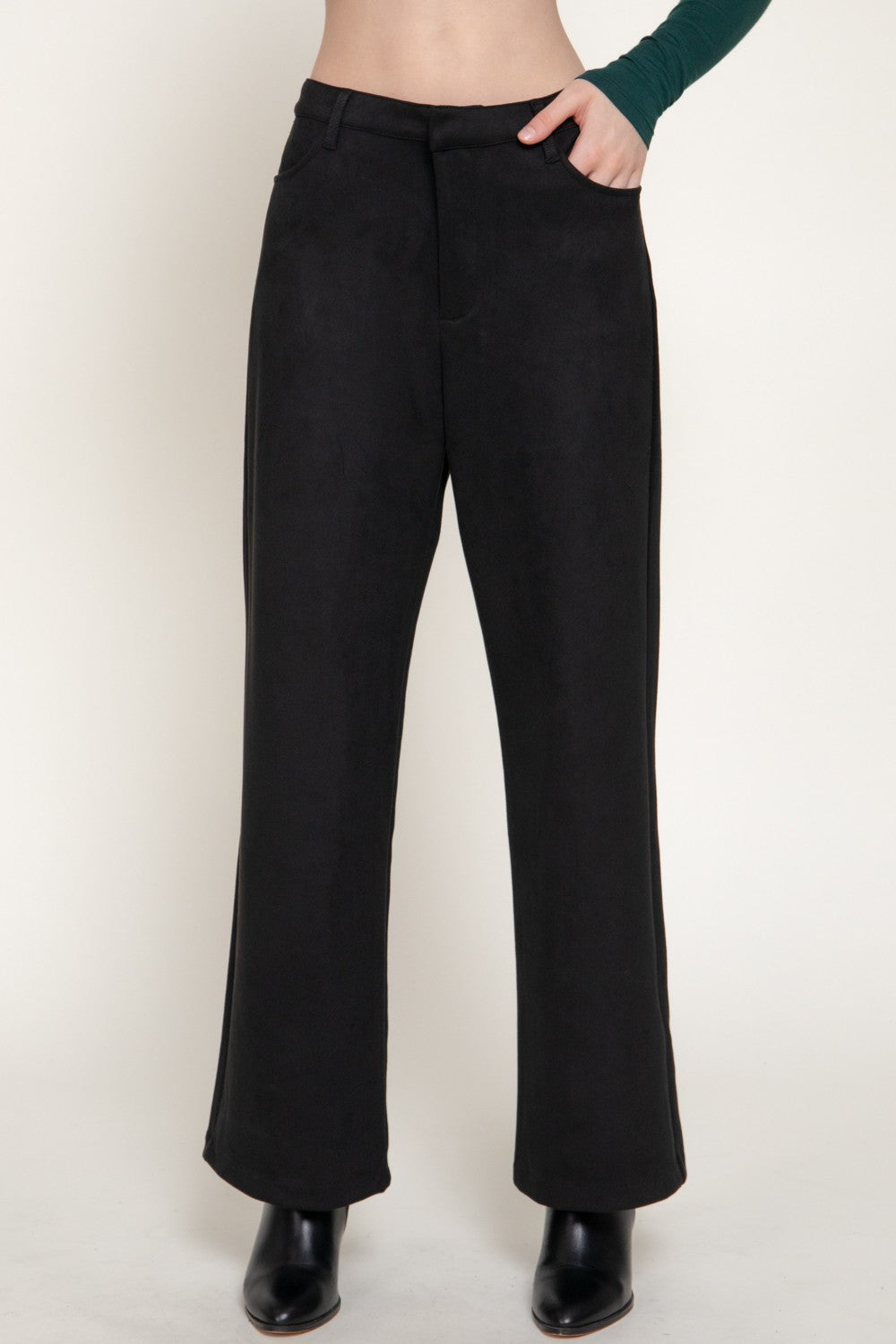 Straight Leg Faux Suede Long Pants