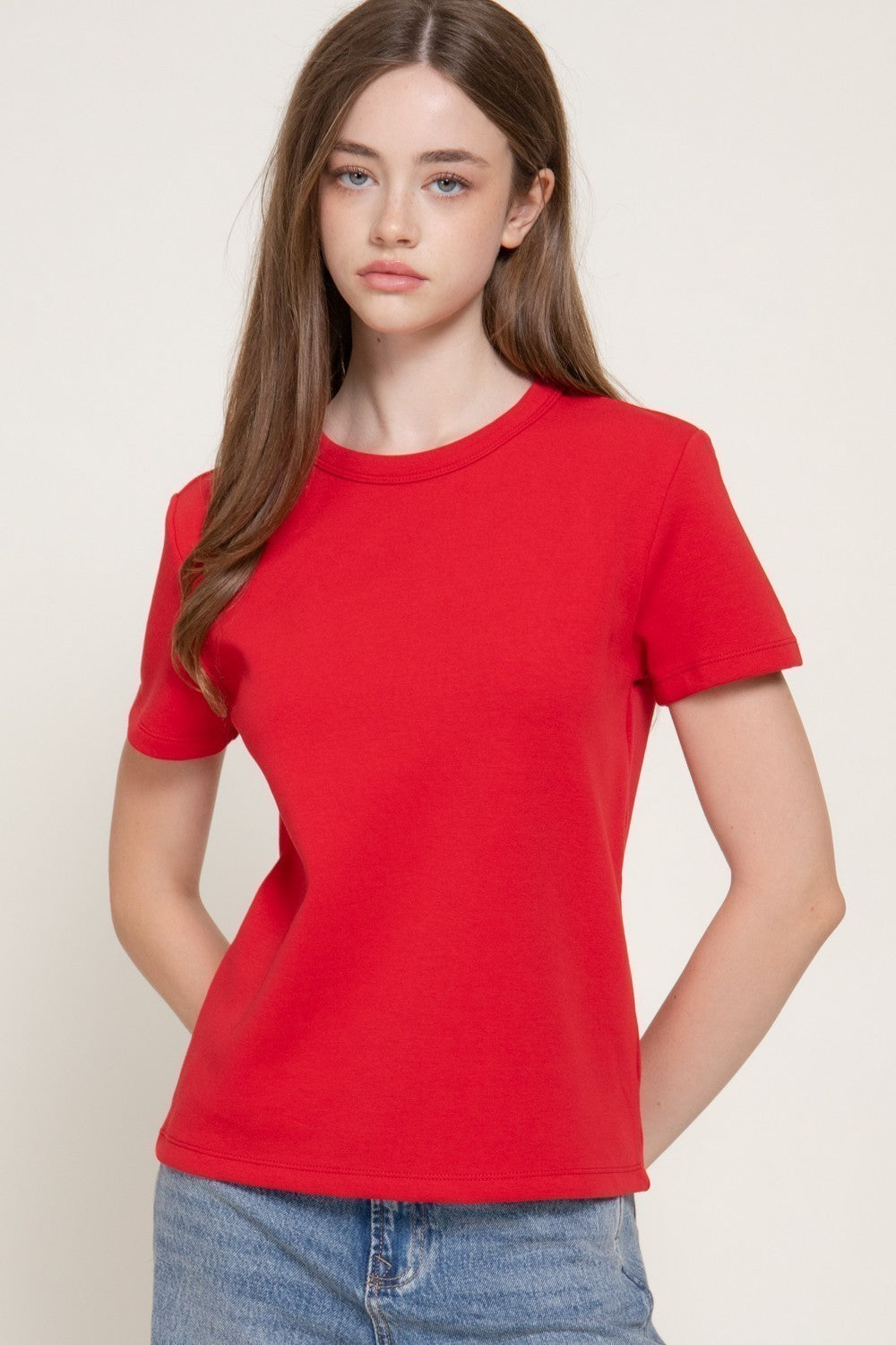 Short Sleeve Round Neck Soft Knit Top