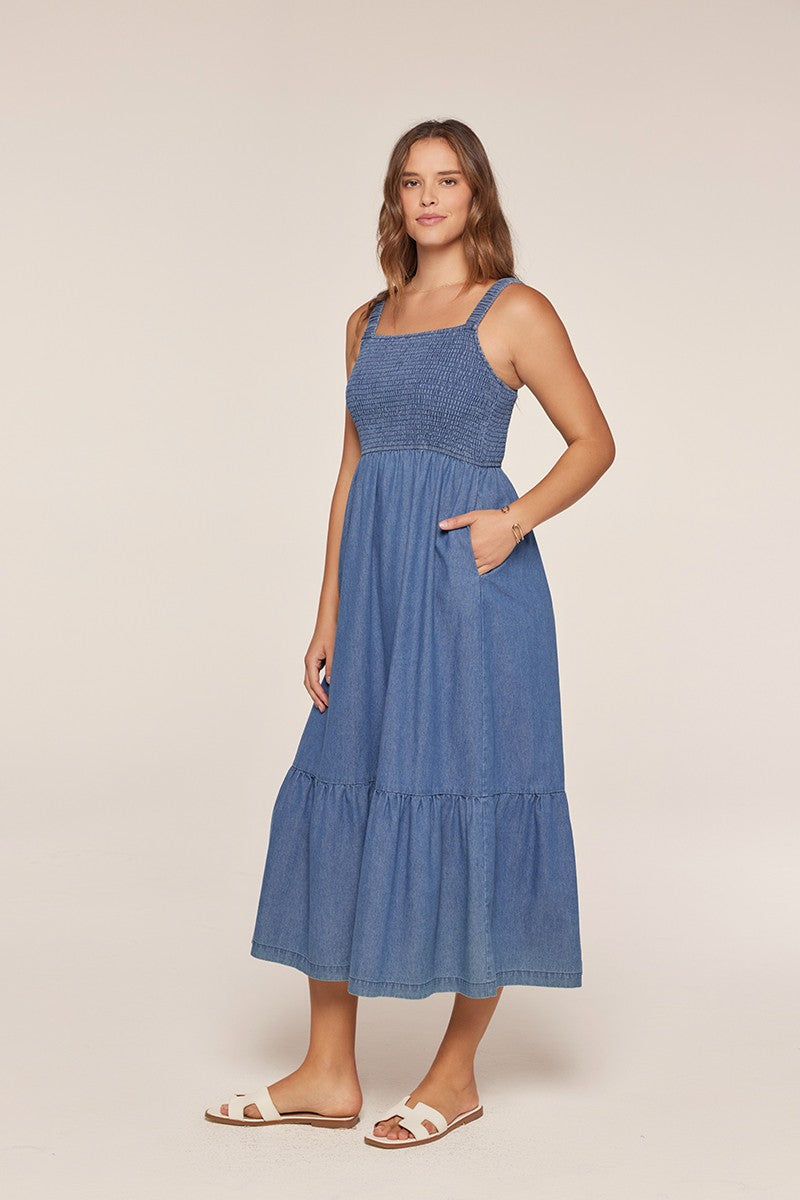 Denim Spaghetti Strap Smocking Dress