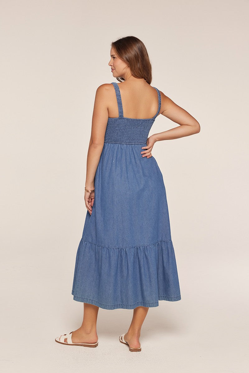 Denim Spaghetti Strap Smocking Dress