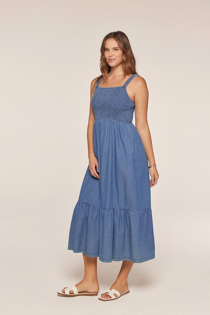Denim Spaghetti Strap Smocking Dress